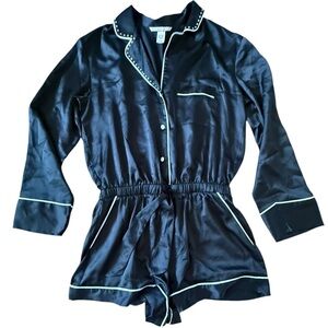 Victoria's Secret Black Satin Pajama Romper - Small